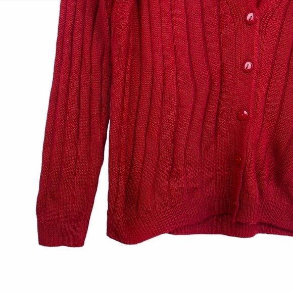 Cotton Emporium Womens Red Ribbed Button Cardigan Long Sleeve Sweater Si… - Picture 5 of 9